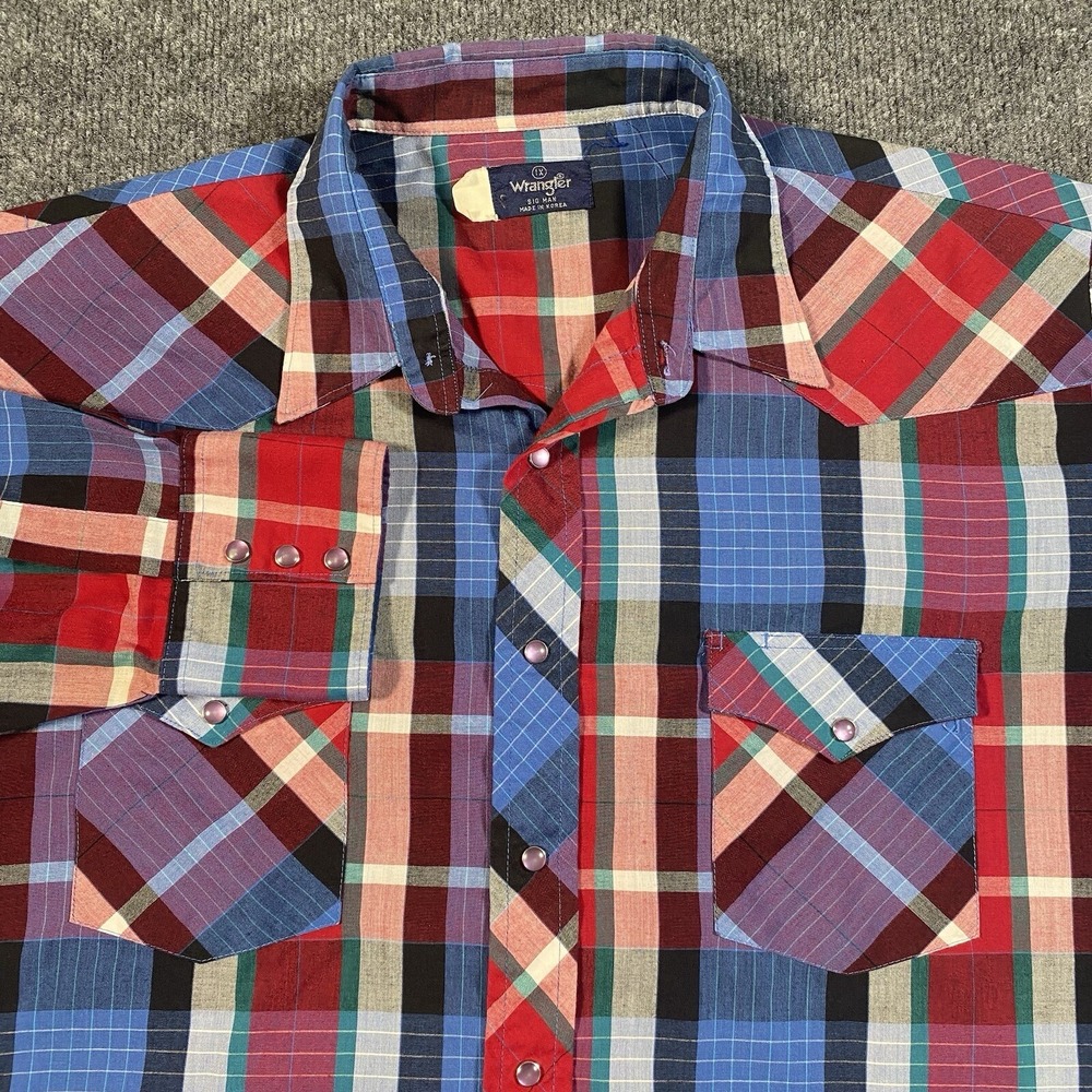 Vintage Wrangler Big Man Long Sleeve Pearl Snap Western Cowboy Shirt Mens 1X
